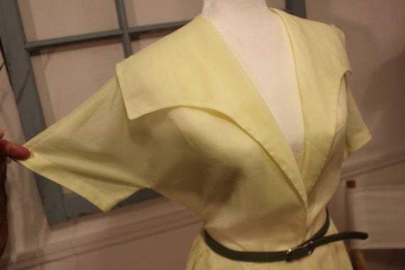 Vinatge, 1940s, sheer, lemon yellow, day dress, f… - image 3