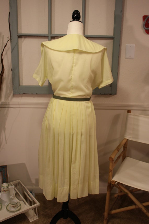 Vinatge, 1940s, sheer, lemon yellow, day dress, f… - image 6