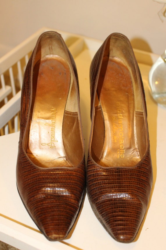 Vintage, 1950s, brown, lizard skin, stiletto heels - image 2