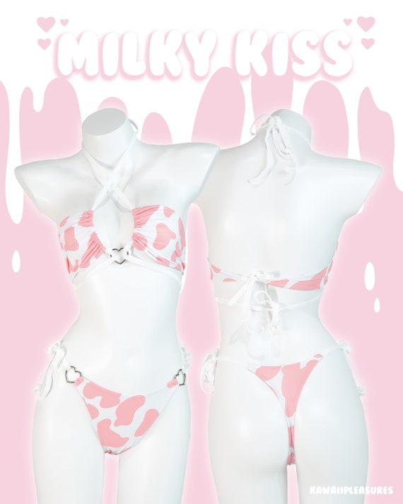 MILKY KISS LINGERIE / Pink and White Cow Print Lingerie / Cow Print Bikini  / Cosplay Lingerie 