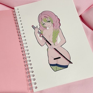 Pink and Green Haired Girl with sword slaying demons- Anime Vinyl Sticker  - car sticker