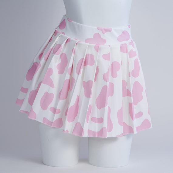 Pink Cow Print Pleated Mini Skirt: Cosplay Anime Fashion - Etsy