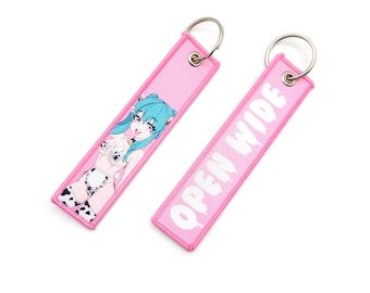 Pink Anime Girl Flight Tag Keychain: Open Wide Jet Tag