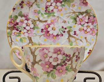 Vintage Shelley England Maytime Henley Style Demitasse China Flat Cup & Saucer