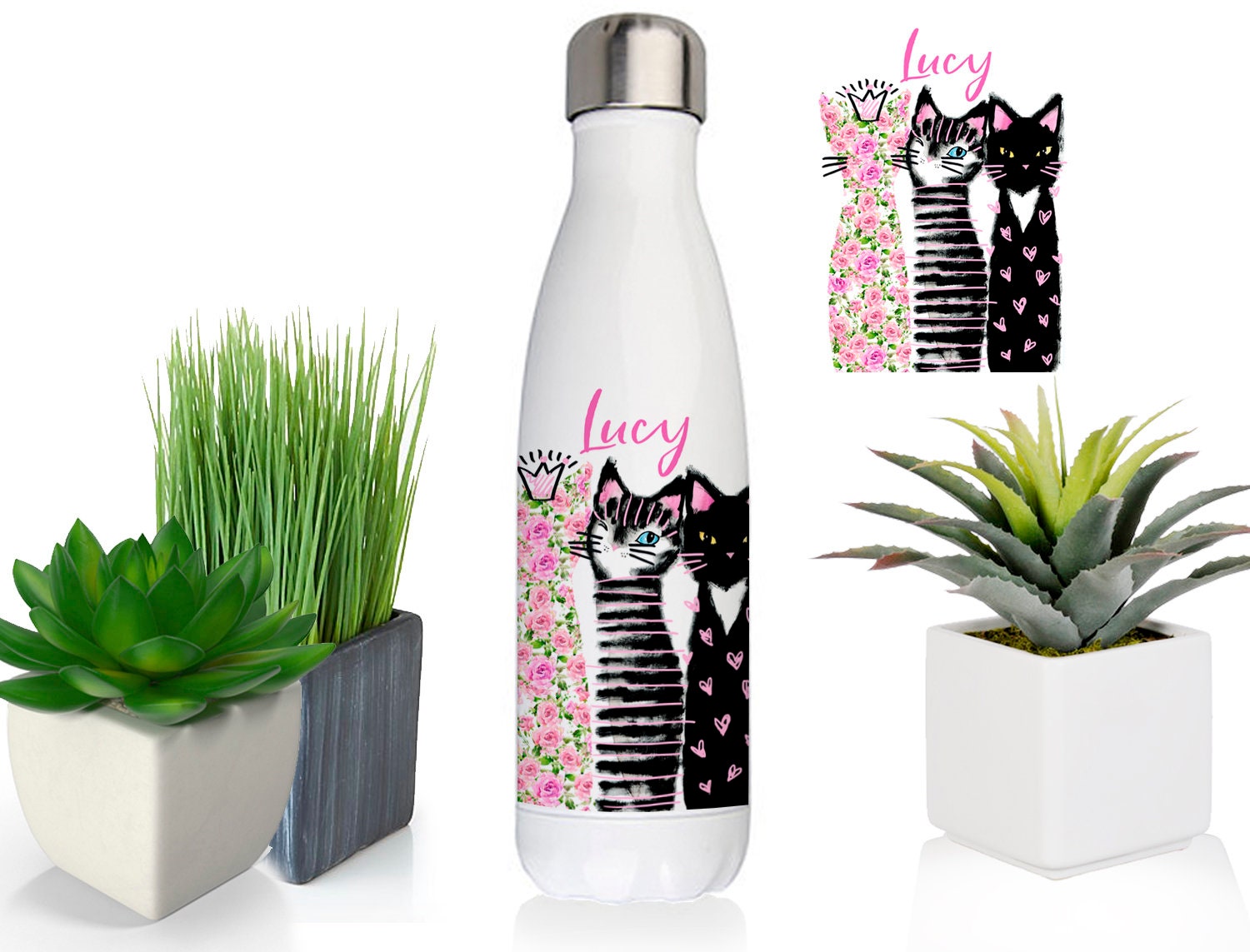 Water bottle cat print customized water bottle custom water | Etsy