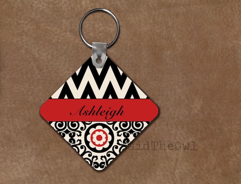 Red and Black Chevron and Floral Pattern Cute Car Tag Bike Etsy