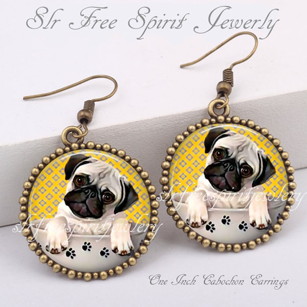 Pug Earrings, Pug in a Cup, Cute Pug Earrings, Dog jewelry, Pug jewelry, Favorite Dogs, Fun Jewelry, Photo image jewelry, Pug gift for women