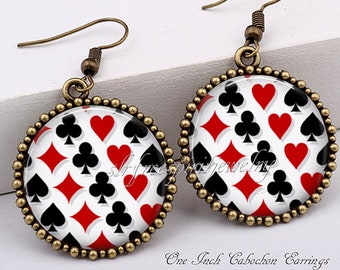 Playing Cards Suits Earrings, Card Games, Bridge Player Earrings, Casino Jewelry, Fun Earrings, Poker Player, Spades, Hearts, Clubs