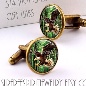 Bald Eagle Cuff Links, American Eagle, Flying Eagle, Nature, Birds, Majestic, Bronze, Birds, Trees, gift for him