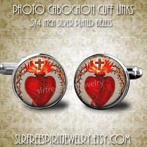 Sacred Heart of Jesus Cuff Link, Photo glass cuff links, Catholic Jewelry, Religious gift for men, Gift for Decon, Catholic Man