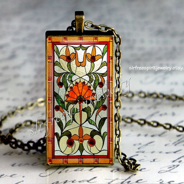 Tiffany Design Pendant, Photo Image Necklace, Glass tiles, Tiffany design earrings, Victorian Art Jewelry Accessory, Gift for Women