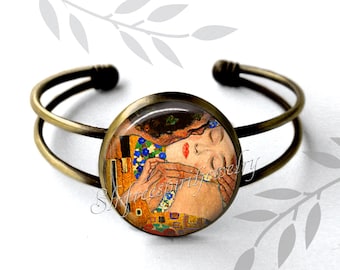 Gustav Klimt Link Bracelet, Famous Paintings, Famous Artist glass jewelry, handmade jewelry, Artistic jewelry, painting of women