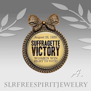 Suffragette Victory Pin, Women&#39;s Movement, 19th Amendment, Feminist Jewelry, Votes for Women, Vintage Design Brooch, photo Image Jewelry