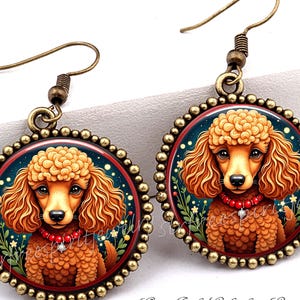 Lindos pendientes de caniche, arte de caniche estándar, perros, joyas de vidrio y metal, regalo para los amantes de los caniches, colgante con cadena, caniche tostado, animales