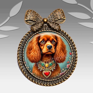 Ruby Red King Charles Spaniel brooch, necklace, or earrings, Cabochon Jewelry by Sandra L Russell