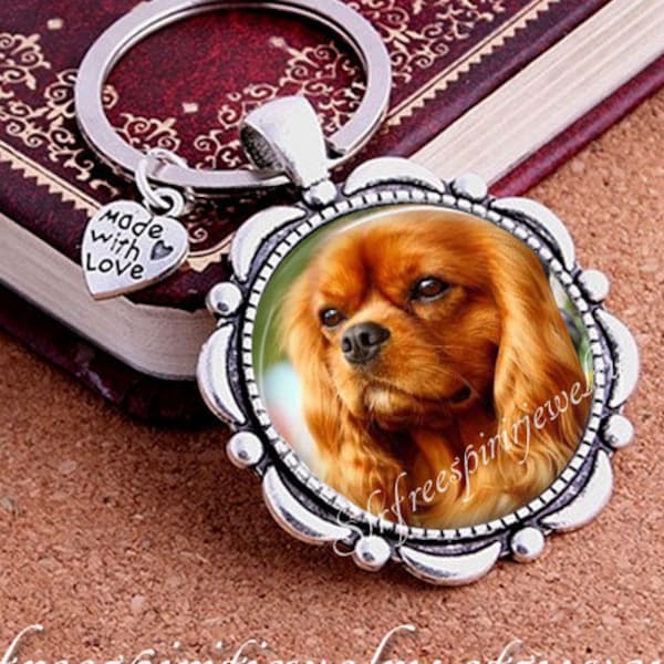 King Charles Spaniel Key Chain, Blenheim, Tri Color, Ruby, Black and Tan, King Charles Spaniel Gift, Dog Jewelry, Favorite dogs, pets
