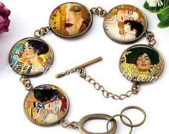 Gustav Klimt Bracelet, Fine Art Photo Jewelry, Famous Paintings, Famous Artist, Women Gift for Artist,