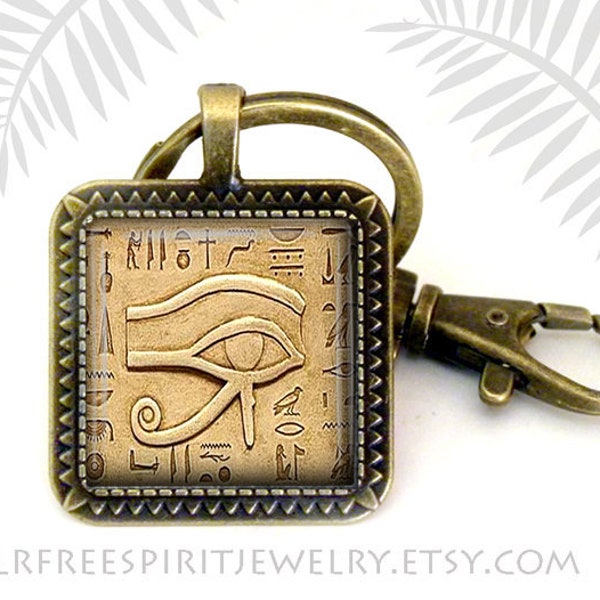 Egyptian Symbol Key Chain, Eye of Horus Key Chain, Egypt, Ancient History, hiroglyphics, photo glass jewelry,  gift for men