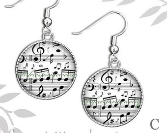 Music Notes Earrings, Music Symbols, Sheet music, Music Student Gift, Piano Music, Photo image jewelry, Trebel Clef, lines, black and white