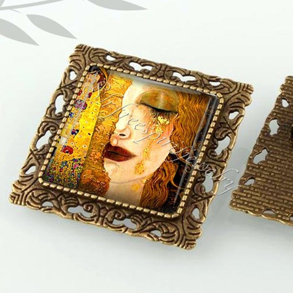 Famous ArtistJewlery Klimit Modern Art Symbolic Painting Romantic Jewelry Woman Tears photo image jewelry Square Brooch, Antique design Pin