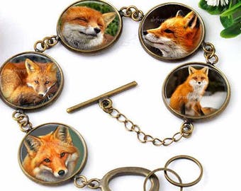 Fox Bracelet, Red Fox Jewelry, Wild Animals,Fox Pendant, Nature Jewelry, bronze link Bracelet, Art jewelry, gift for women, Fox Gift