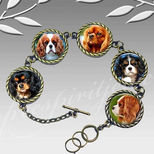 König Charles Spaniel Gesichter Armband, Hunderassen, Blenhiem, Rubin, schwarz und Tan, Tri Farbe, Cavalier, Foto Cabochon Armband,