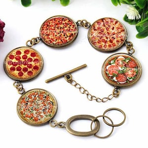 Pizza Bracelet, Italian Gift, Favorite Food, Photo glass Jewelry, Pizza Necklace, Humor, Fun Jewelry, Gift for Pizza lover Novelty bracelet