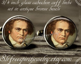 Beethoven Portrait Cuff Links, Compositores, Música, Piano, Compositor Alemán, Famoso pianista, gemelos de vidrio fotográfico, regalo de música clásica