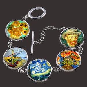 Van Gogh Jewelry, Van Gogh Bracelet, Famous Artist Jewelry, Gift for Artist, Impressionist painters, Vincent Van Gogh, Cabochon bracelets