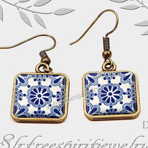 Mini Square Drop Earrings, Mexican tile Jewelry, Geometric, Trendy, Small, Little, Summer Accessory, Colorful Earrings, Handmade Jewelry,