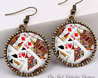 Playing Cards Earrings, Card Games, Bridge Player Earrings, Casino Jewelry, Fun Earrings, Poker Player, Spades, Hearts, Clubs