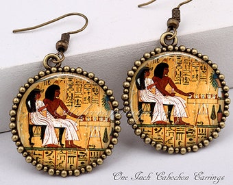 Egyptian Pharos Earrings, hieroglyphics, Egypt, Egyptian, Egyptology, Circle earrings, Photo Glass Art jewelry, Places, Travel, gift for her
