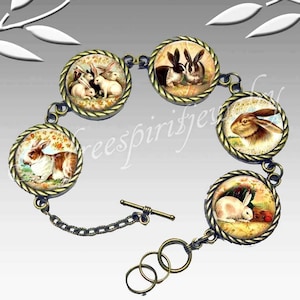 Bunny Rabbit Bracelet, Bunny Jewelry, Animals, Farm animals, Pets, photo image Jewelry, Handmade gift, bronze link bracelet, Rabbit gift