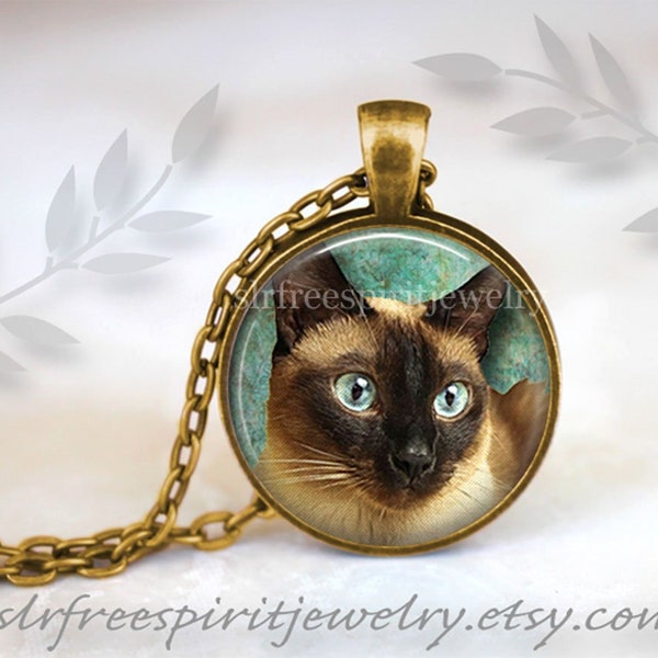 Siam Katzen Schmuck, Siam Katzen, Robbe Siamese, Foto Cabochon Schmuck, Bronze Anhänger, Handgemacht, Katzen Geschenk