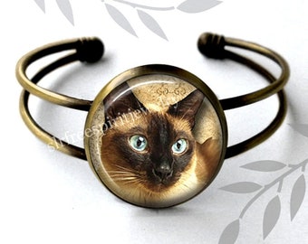 Joias para gatos siameses, gatos siameses, gatos, joias foto cabochão, pingente de bronze, feito à mão, presente para gatos