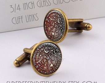New Orleans Cuff Links, Water Meter Cover, French Quarter cufflinks, New Orleans inspired Gift, Father&#39;s Day Gift, Cabochon cufflinks