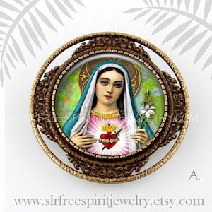 Religious Jewelry, Immaculate Heart Of Mary Pendant, Virgin Mary, Catholic Jewelry,  Virgin Mary Booch, Saints, Gift for Catholic