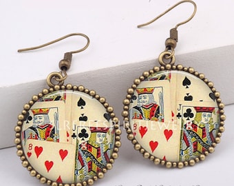 Playing Cards Earrings, Card Games, Bridge Player Earrings, Casino Jewelry, Fun Earrings, Poker Player, Spades, Hearts, Clubs