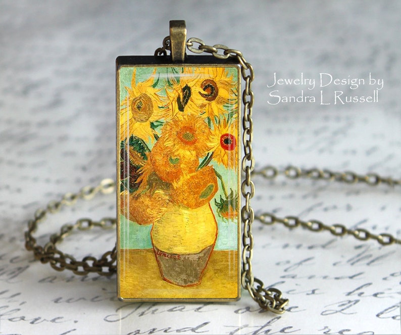 Van Gogh Sunflowers Necklace Van Gogh Sunflower Painting Art Etsy