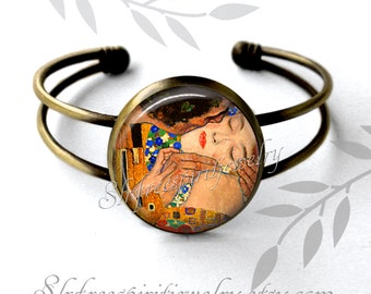 Gustav Klimt Link Bracelet, Famous Paintings, Famous Artist glass jewelry, handmade jewelry, Artistic jewelry, painting of women