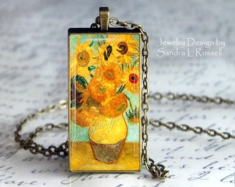 Van Gogh Sunflower Jewelry, Set, Van Gogh Sunflower Painting, Art Jewelry, Famous Artist Jewelry, Photo image Pendant, Mother's day Gift