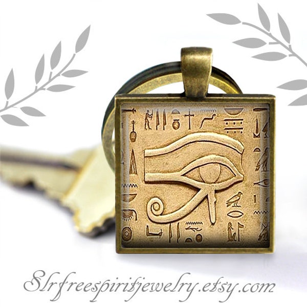 Egyptian Symbol Key Chain, Eye of Horus Key Chain, Egypt, Ancient History, hiroglyphics, photo glass jewelry,  gift for men