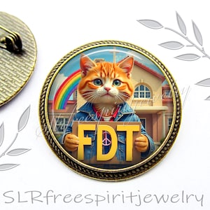 FDT Kattnål, anti-Trump, antifascism, Försvara demokratin, HBTQ-rättigheter, Fotocabochonsmycken