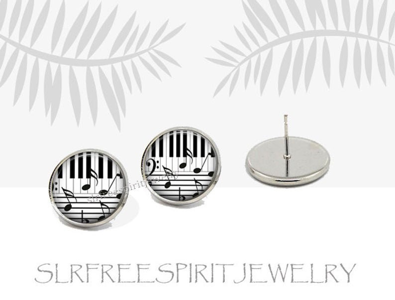 Piano Keys Silver link bracelet Gift for musician photo cabochon jewelry Piano Notes Necklace handmade jewelry Leather cord music