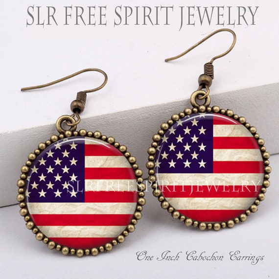 American Flag Earrings Patriotic Jewelry Red White Blue Etsy