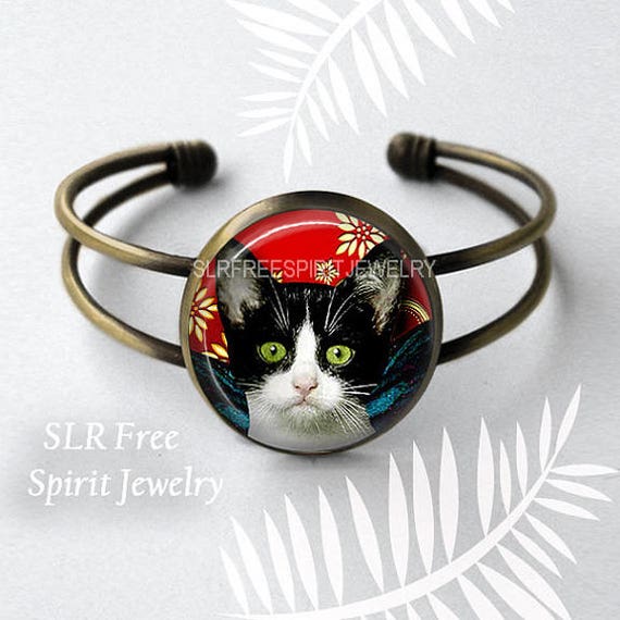 Photo cabochon verre chat noir avec oreilles Collier Pendentifs ( Cute Tabby Cat