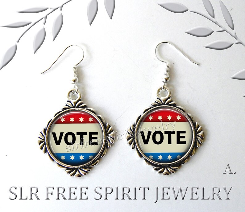 Retro Vote design Elections election 2020 Political jewelry red,white and blue Vote Earrings