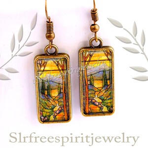Pingente com design de vitral, colar com cabochão de vidro fotográfico, paisagem, acessório de joalheria de arte vitoriana, presente para mulheres. imagem 3