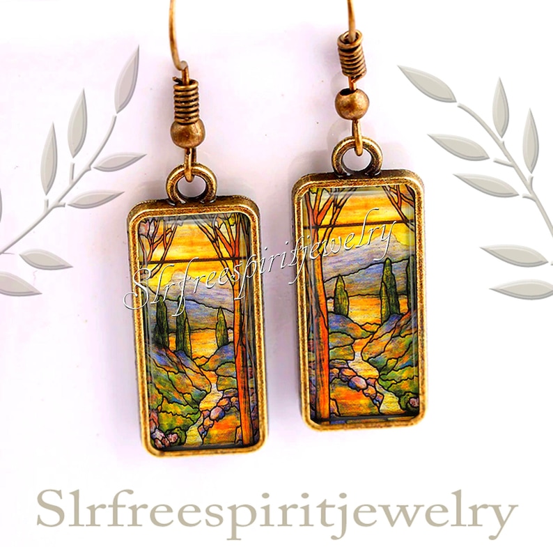 Pingente com design de vitral, colar com cabochão de vidro fotográfico, paisagem, acessório de joalheria de arte vitoriana, presente para mulheres. imagem 3