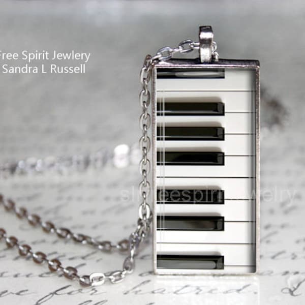 Piano Keys Pendant, Musical instrument, Piano Keys, Black and White, Photo Pendant, Gift for music Lover, Glass Pendant Necklace, Accessory